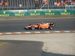 Formula 2 car of Clément Novalak at the Hans Ernst Chicane at Circuit Zandvoort, viewed from the Eastside Grandstand 3, during the Formula 2 Feature Race