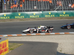 Formula 2 cars of Théo Pourchaire and Marino Sato at the Hans Ernst Chicane at Circuit Zandvoort, viewed from the Eastside Grandstand 3, during the Formula 2 Feature Race