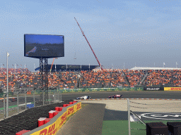 Formula 2 cars of Roy Nissany, Olli Caldwell and Calan Williams at the Hans Ernst Chicane at Circuit Zandvoort, viewed from the Eastside Grandstand 3, during the Formula 2 Feature Race