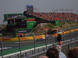 Formula 2 car of Richard Verschoor at the Hans Ernst Chicane at Circuit Zandvoort, viewed from the Eastside Grandstand 3, during the Formula 2 Feature Race