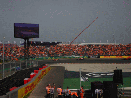 Formula 2 cars of Felipe Drugovich, Richard Verschoor and Ayumu Iwasa at the Hans Ernst Chicane at Circuit Zandvoort, viewed from the Eastside Grandstand 3, right after the Formula 2 Feature Race