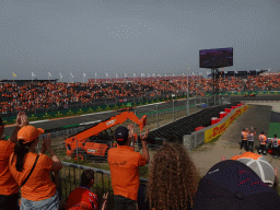 Formula 2 cars of Felipe Drugovich, Richard Verschoor and Ayumu Iwasa at the Hans Ernst Chicane at Circuit Zandvoort, viewed from the Eastside Grandstand 3, right after the Formula 2 Feature Race