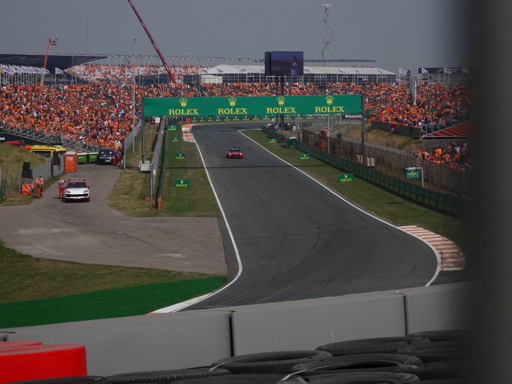 Safety car on the straight between turns 12 and 13 at Circuit Zandvoort, during the Porsche Mobil 1 Supercup Race