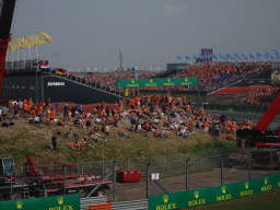 Fans at the General Admission 2 between turn 13 and the Arie Luyendyk corner at Circuit Zandvoort, during the Porsche Mobil 1 Supercup Race