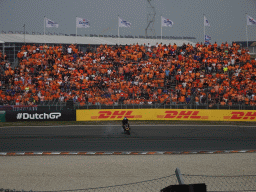 Stuntman on a motorcycle at the Hans Ernst Chicane at Circuit Zandvoort, viewed from the Eastside Grandstand 3, during the Showteam Promotor Activity