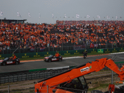 Stuntman on a motorcycle and entertainers at the Hans Ernst Chicane at Circuit Zandvoort, viewed from the Eastside Grandstand 3, during the Showteam Promotor Activity