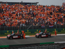 Stuntman on a motorcycle and entertainers at the Hans Ernst Chicane at Circuit Zandvoort, viewed from the Eastside Grandstand 3, during the Showteam Promotor Activity