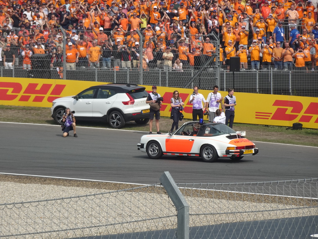 Lewis Hamilton at the Hans Ernst Chicane at Circuit Zandvoort, viewed from the Eastside Grandstand 3, during the Formula 1 Drivers` Parade