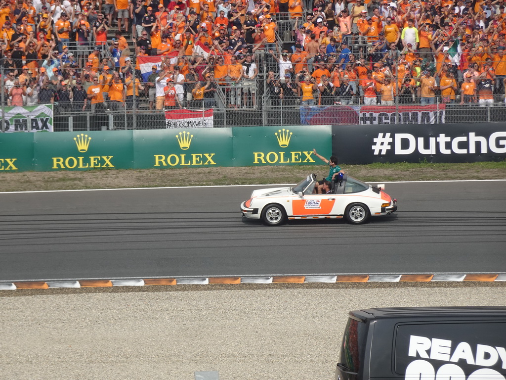 Lance Stroll at the Hans Ernst Chicane at Circuit Zandvoort, viewed from the Eastside Grandstand 3, during the Formula 1 Drivers` Parade