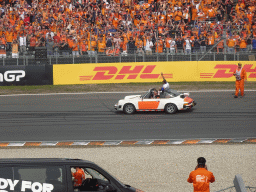 Lewis Hamilton at the Hans Ernst Chicane at Circuit Zandvoort, viewed from the Eastside Grandstand 3, during the Formula 1 Drivers` Parade