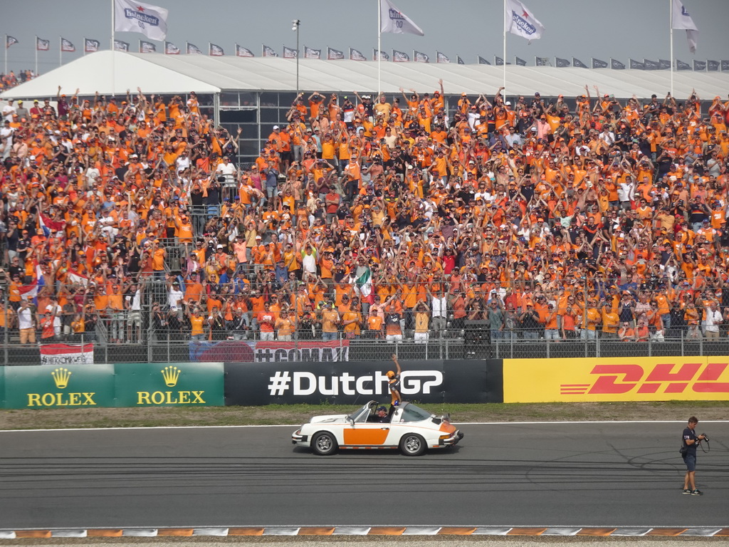 Daniel Ricciardo at the Hans Ernst Chicane at Circuit Zandvoort, viewed from the Eastside Grandstand 3, during the Formula 1 Drivers` Parade