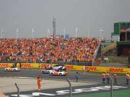 Max Verstappen, Sergio Perez and Esteban Ocon at the Hans Ernst Chicane at Circuit Zandvoort, viewed from the Eastside Grandstand 3, during the Formula 1 Drivers` Parade