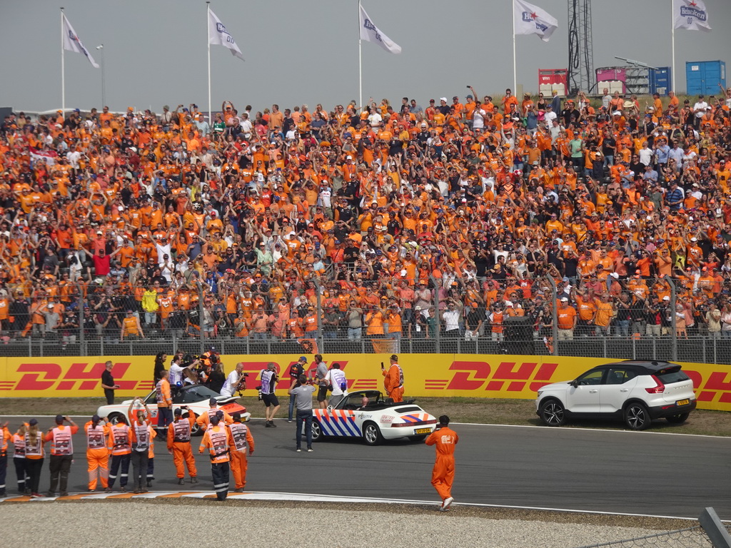 Max Verstappen and Sergio Perez at the Hans Ernst Chicane at Circuit Zandvoort, viewed from the Eastside Grandstand 3, during the Formula 1 Drivers` Parade