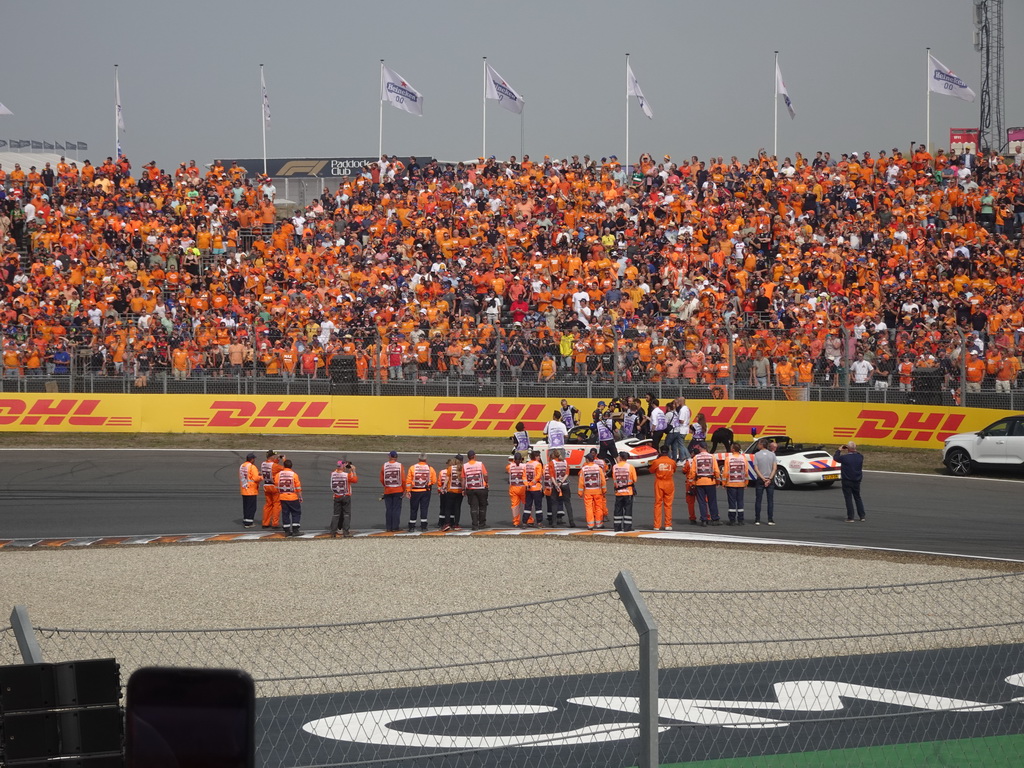 Max Verstappen and Sergio Perez at the Hans Ernst Chicane at Circuit Zandvoort, viewed from the Eastside Grandstand 3, during the Formula 1 Drivers` Parade
