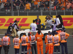 Max Verstappen at the Hans Ernst Chicane at Circuit Zandvoort, viewed from the Eastside Grandstand 3, during the Formula 1 Drivers` Parade