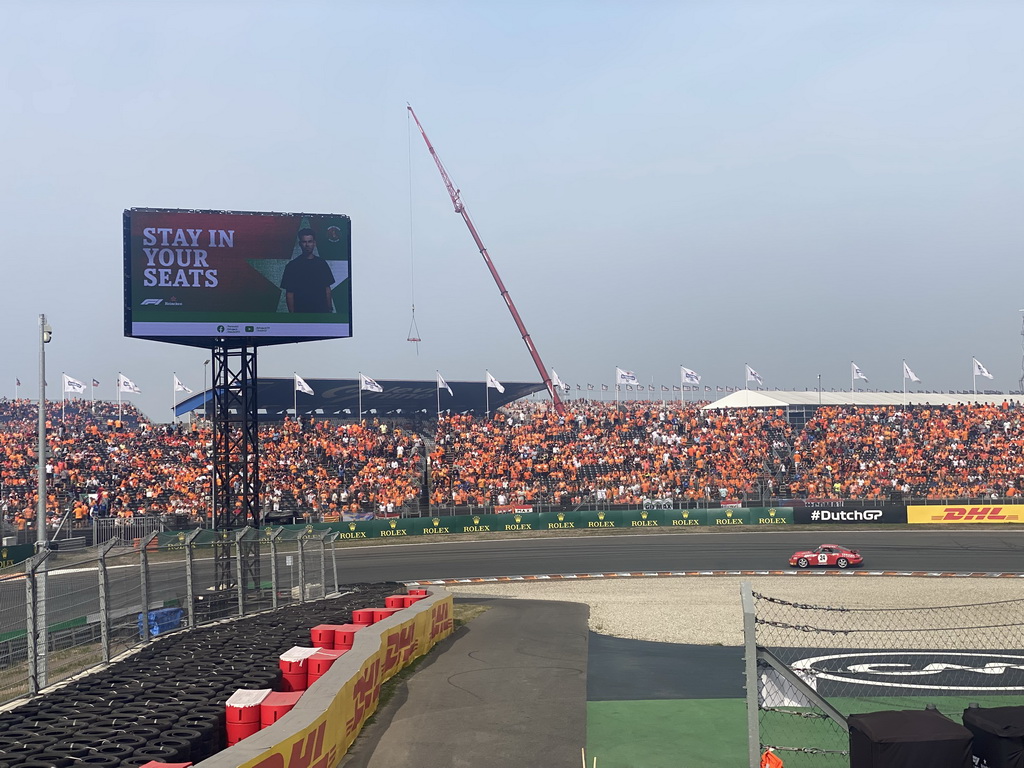 Porsche car at the Hans Ernst Chicane at Circuit Zandvoort, viewed from the Eastside Grandstand 3, during the Porsche Demonstration