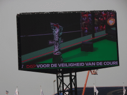 TV screen with the Formula 1 Heineken Dutch Grand Prix 2022 trophy on the Arena Stage at Circuit Zandvoort, viewed from the Eastside Grandstand 3