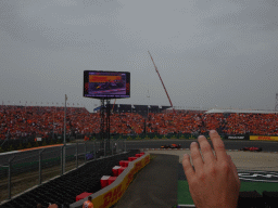 Formula 1 cars of Max Verstappen and Charles Leclerc at the Hans Ernst Chicane at Circuit Zandvoort, viewed from the Eastside Grandstand 3, during the Formula 1 Race