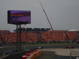 Formula 1 cars of George Russell and Max Verstappen at the Hans Ernst Chicane at Circuit Zandvoort, viewed from the Eastside Grandstand 3, during the Formula 1 Race