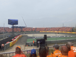 Formula 1 cars of Lewis Hamilton and Max Verstappen at the Hans Ernst Chicane at Circuit Zandvoort, viewed from the Eastside Grandstand 3, during the Formula 1 Race