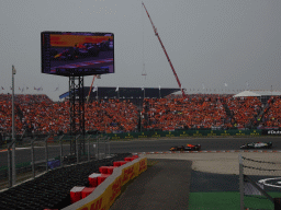 Formula 1 cars of Sergio Perez and Lewis Hamilton at the Hans Ernst Chicane at Circuit Zandvoort, viewed from the Eastside Grandstand 3, during the Formula 1 Race