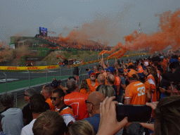 Orange smoke at the Eastside Grandstand 3 at Circuit Zandvoort, right after the Formula 1 Race