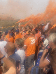 Orange smoke at the Eastside Grandstand 3 at Circuit Zandvoort, right after the Formula 1 Race