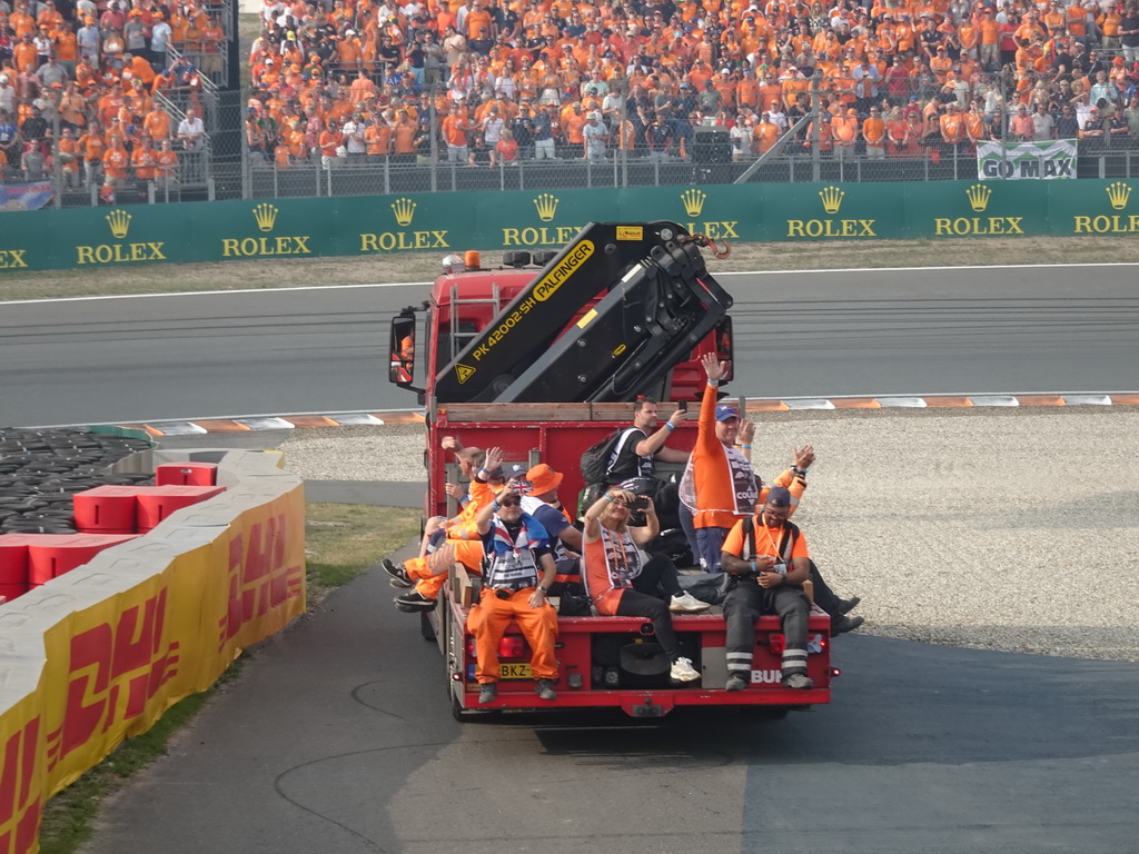 Truck with stewards at the Hans Ernst Chicane at Circuit Zandvoort, viewed from the Eastside Grandstand 3, right after the Formula 1 Race