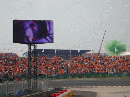 Green smoke at the Hans Ernst Chicane at Circuit Zandvoort, viewed from the Eastside Grandstand 3, during the post-race show of the Formula 1 Race