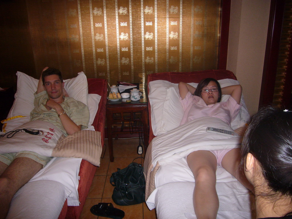 Tim and Miaomiao having a message in a massage saloon in the city center
