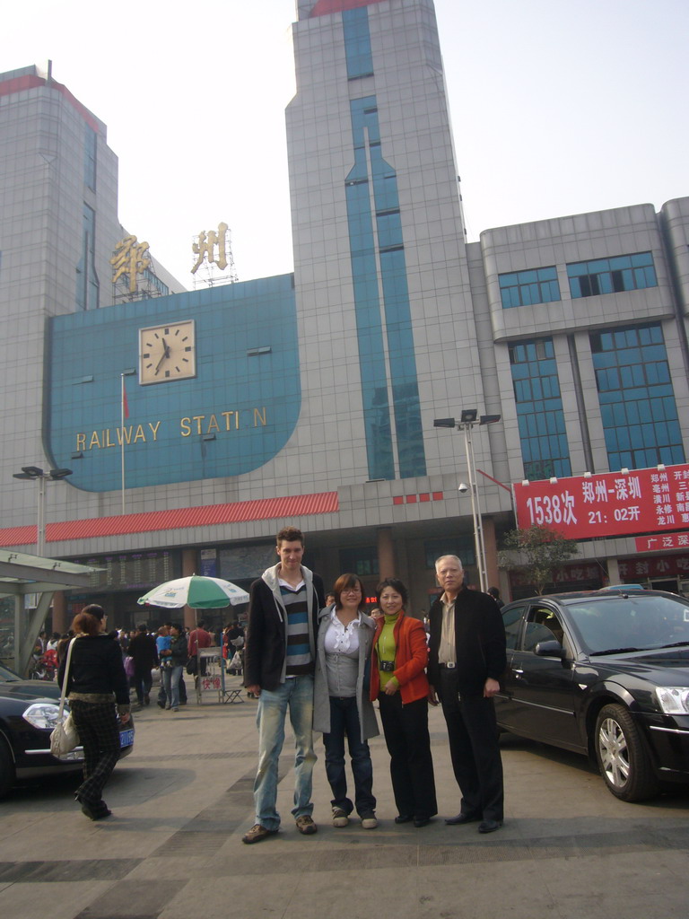 Tim, Miaomiao and Miaomiao`s uncle and aunt in front of the Zhengzhou Railway Station