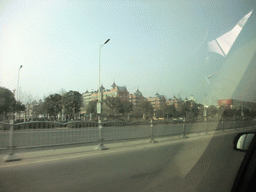 Apartment buildings, viewed from a car