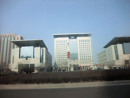 Office buildings, viewed from a car