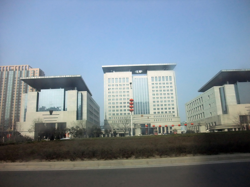 Office buildings, viewed from a car
