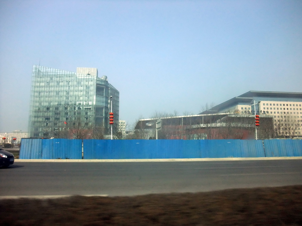 Office buildings, viewed from a car