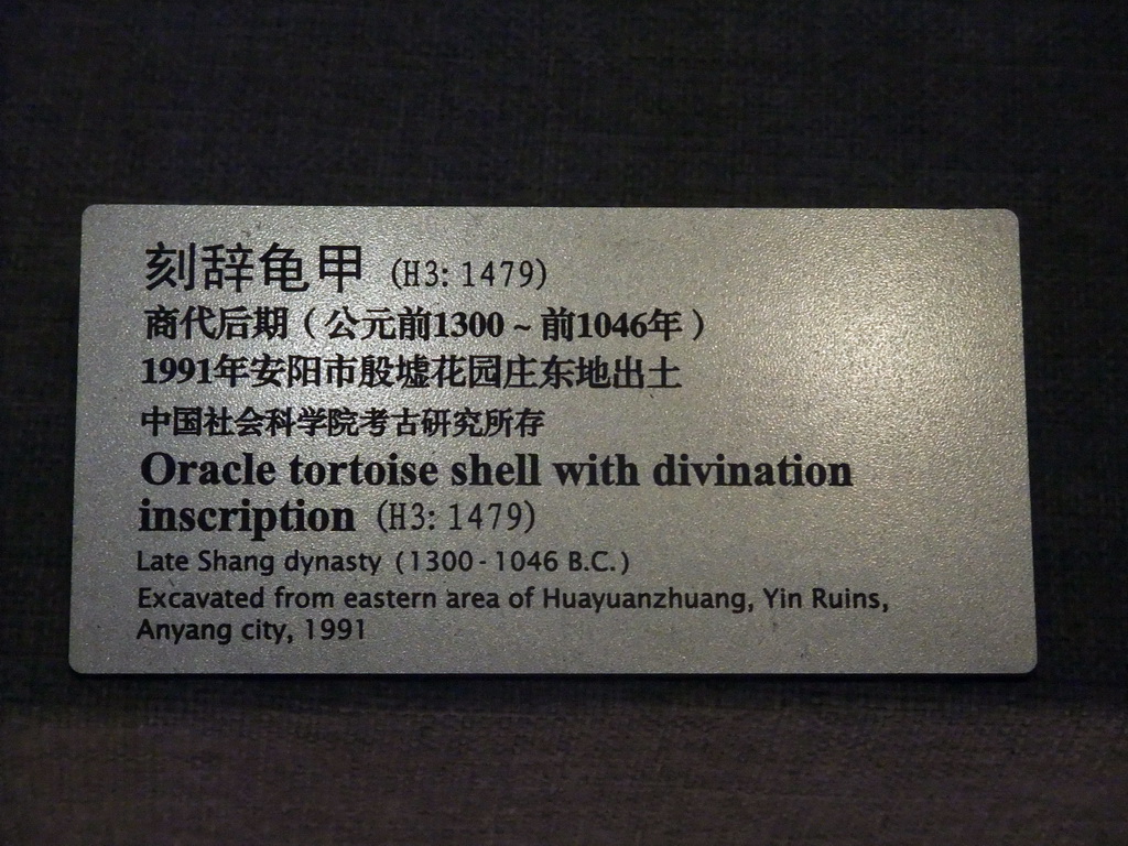Explanation on the oracle tortoise shell with divination inscription, at the Henan Provincial Museum