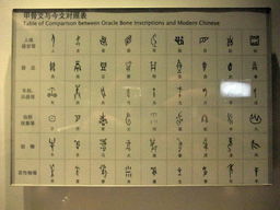 Table of comparison between oracle bone inscriptions and modern Chinese, at the Henan Provincial Museum