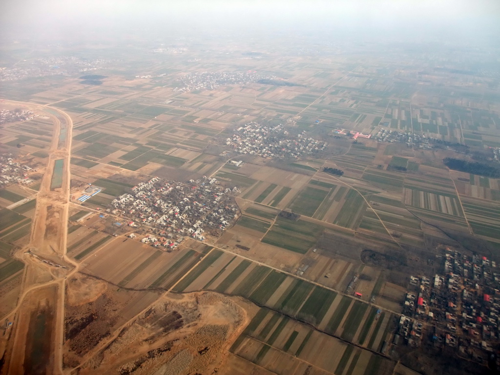 Towns and farmlands just outside of Zhengzhou, viewed from the airplane to Haikou