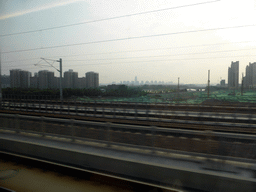 The Yellow River and the skyline of Zhengzhou, viewed from the high speed train from Beijing