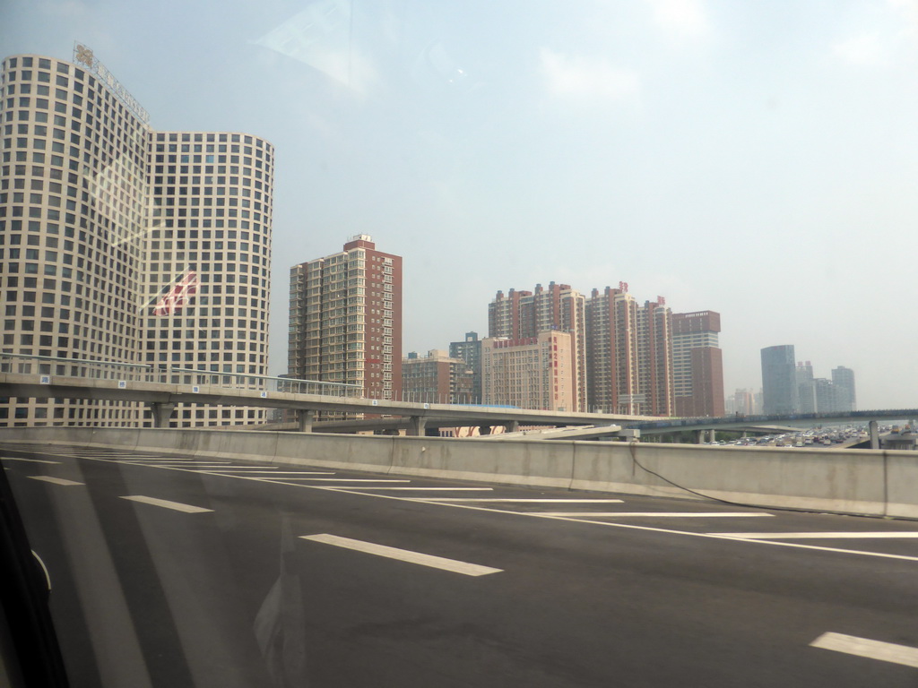 Skyscrapers in the city center, viewed from the car on Nongye Road