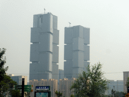 The Greenland Zhengzhou Central Plaza Towers, viewed from the car at Jinshui East Road