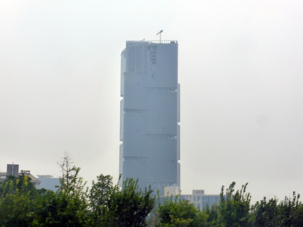 The Greenland Zhengzhou Central Plaza Towers, viewed from the car on Zhengguang Road