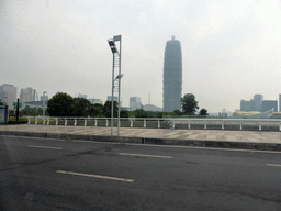 The Greenland Plaza tower and the Zhengzhou International Convention Center, viewed from the car on the Shangwu Inner Ring Road