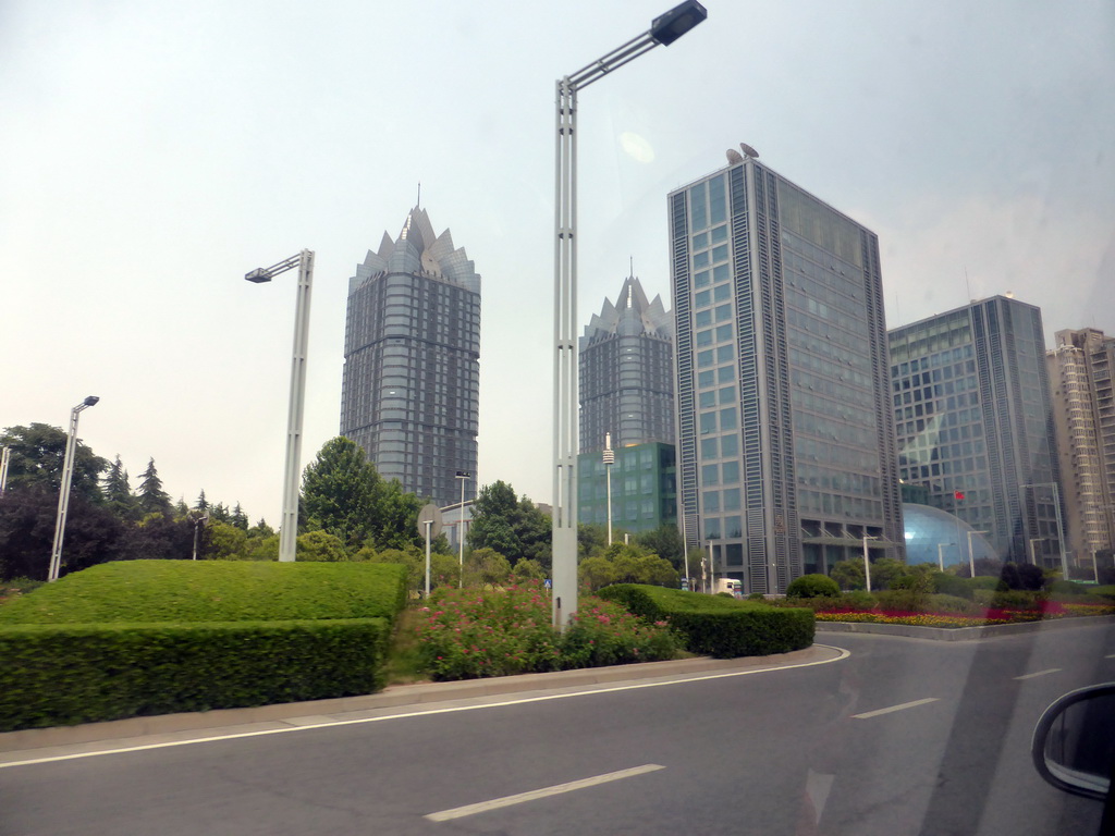 Skyscrapers at the Zhengzhou International Convention Center, viewed from the car on the Shangwu Inner Ring Road