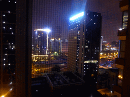The city center with the Greenland Zhengzhou Central Plaza Towers, viewed from the apartment of Miaomiao`s uncle and aunt at Jinshui East Road, by night