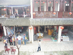 Street with restaurants at the Zhouzhuang Water Town, viewed from the first floor of a museum
