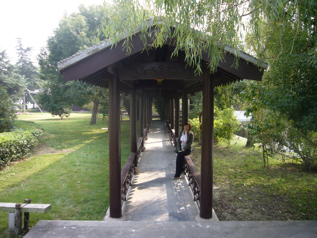 Miaomiao at a gallery in the garden of the Chengxu Temple at the Zhouzhuang Water Town