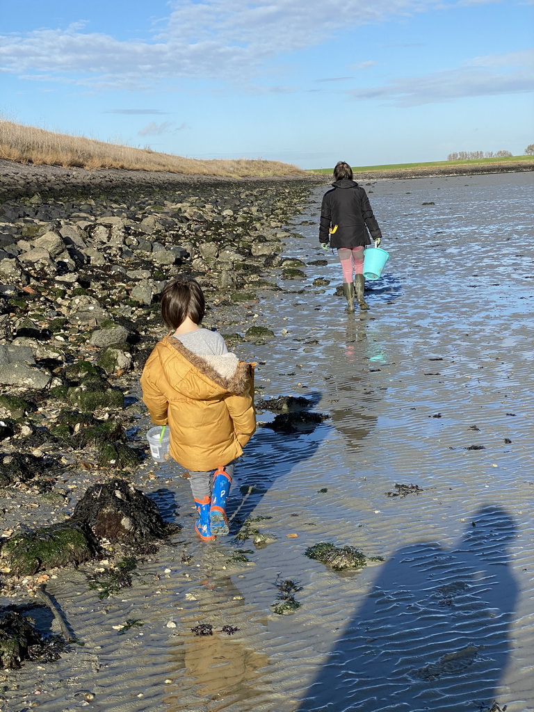 Miaomiao and Max looking for shellfish at the Stille Strand beach