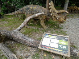 Torosaurus statue at the Cretaceous area at Dinoland Zwolle, with explanation