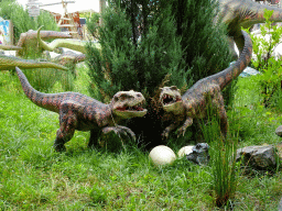 Dinosaur and egg statues at the Cretaceous area at Dinoland Zwolle